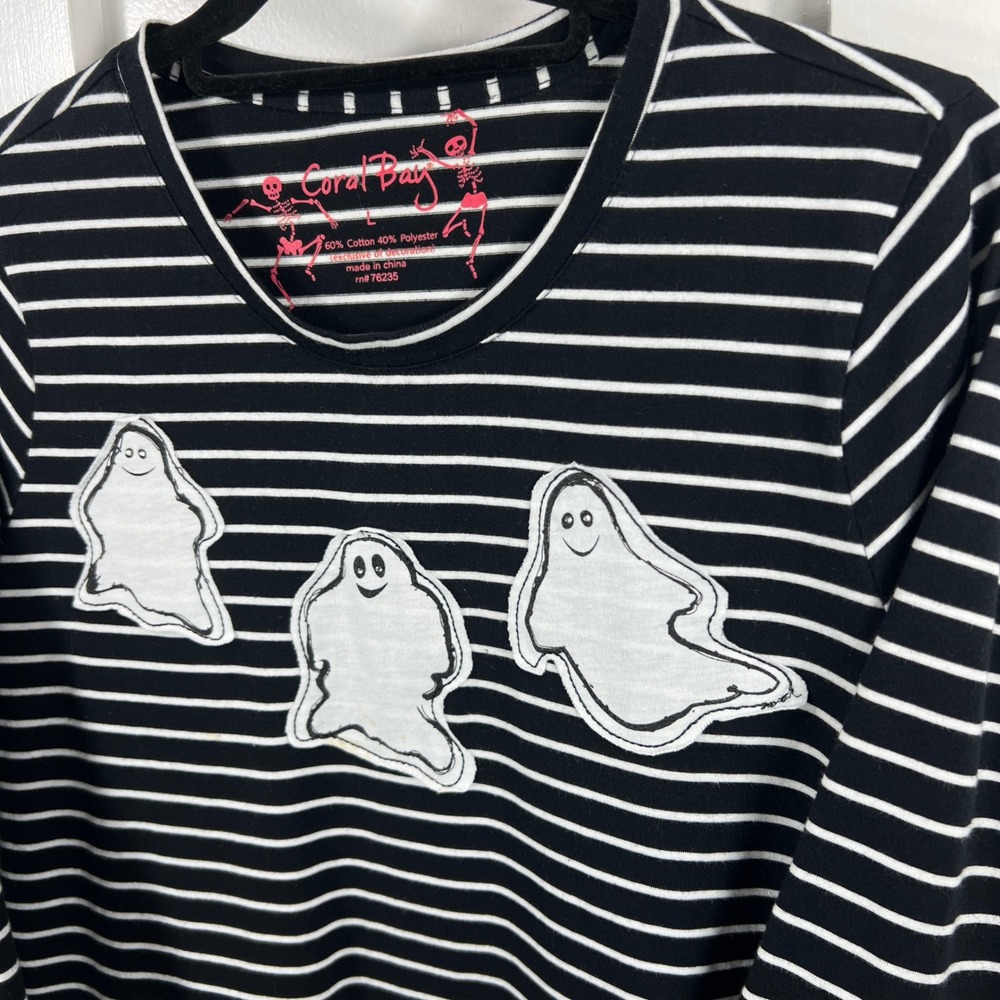Coral Bay Womens‎ Ghost Striped 3/4 Sleeve Top Size L Halloween